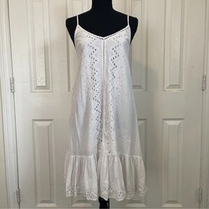 HOUSE OF HARLOW 1960 Womens Medium Mini Dress Eyelet Sleeveless V Neck White